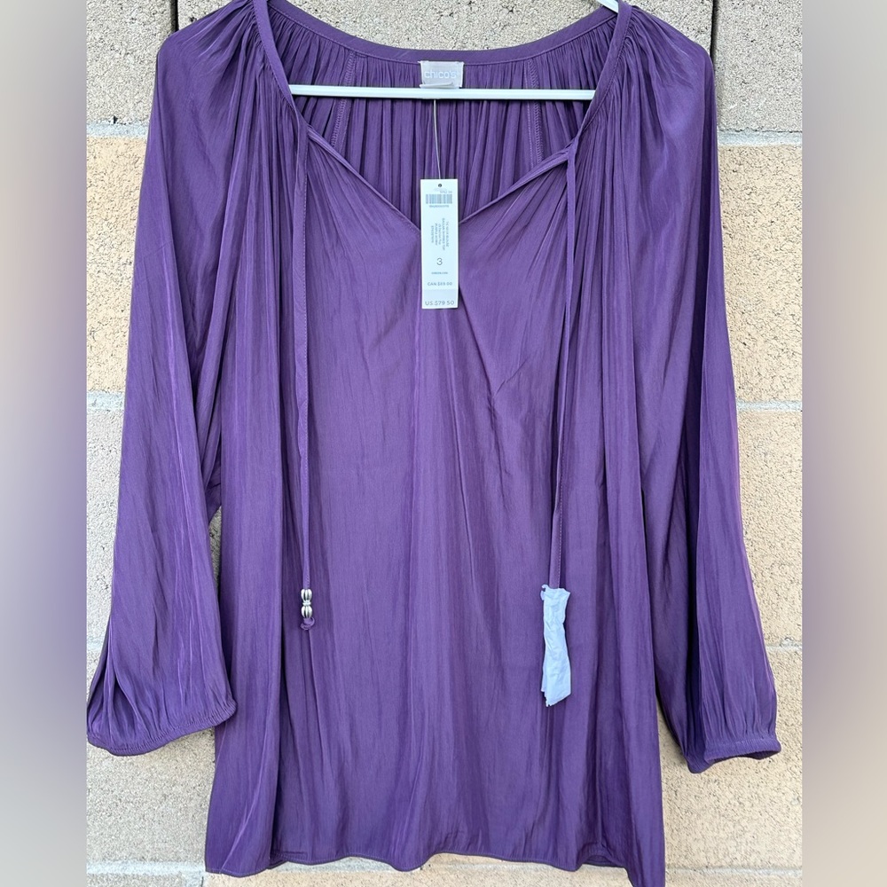 Chico’s Purple Tie Neck Blouse